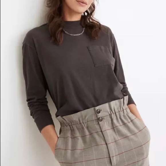 Madewell womens size 4 Paper Bag Pants Glen Plaid tan white tapered elastic - Picture 3 of 12